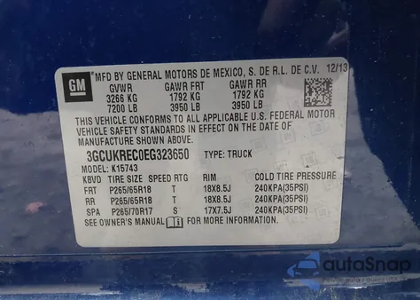 2014 Chevrolet Silverado 1500 1Lt z USA, uszkodzony, nr VIN 3GCUKREC0EG323650